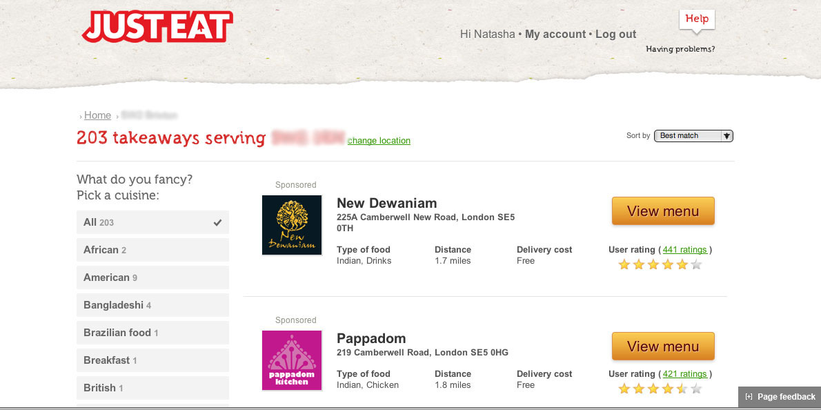 JUST EAT - in area